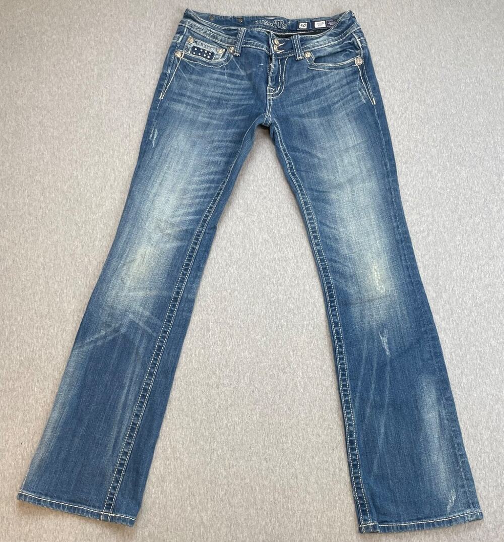 Miss Me Jeans Womens 30 Blue Cotton Blend Stretch Boot Rhinestone